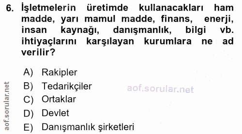 6. soru: İşletmelerin üretimde kullanacakları ham madde, yarı mamul madde, finans, enerji, insan kaynağı, danışmanlik, bilgi v…
