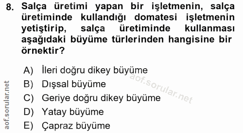 8. soru: Salça üretimi yapan bir işletmenin, salça üretiminde kullandığı domatesi işletmenin yetiştirip, salça üretiminde kull…