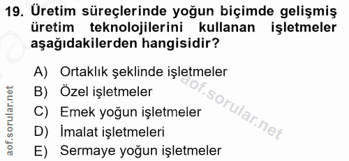 19. soru: Uretim süreçlerinde yoğun biçimde gelişmiş üretim teknolojilerini kullanan işletmeler aşağıdakilerden hangisidir? A)…