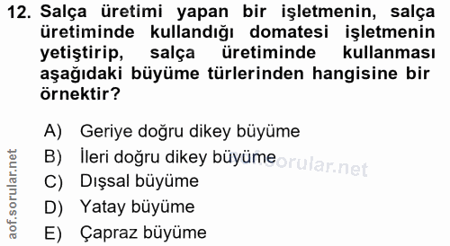 12. soru: Salça üretimi yapan bir işletmenin, salça üretiminde kullandığı domatesi işletmenin yetiştirip, salça üretiminde s ku…