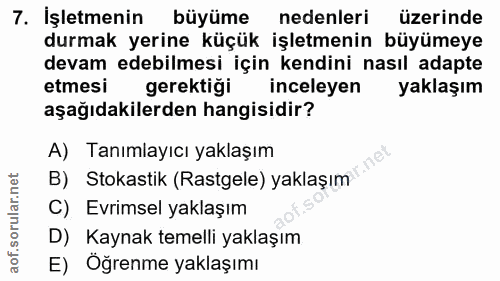 7. soru: İşletmenin büyüme nedenleri üzerinde durmak yerine küçük işletmenin büyümeye devam edebilmesi için kendini nasıl adap…