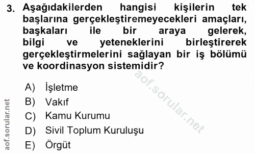 3. soru: Aşağıdakilerden hangisi kişilerin tek başlarına gerçekleştiremeyecekleri amaçları, başkaları ile bir araya gelerek, b…