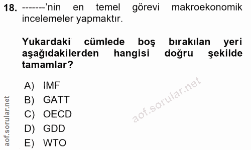 18. soru: - nin en temel görevi makroekonomik incelemeler yapmaktır. Yukardaki cümlede boş bırakılan yeri aşağıdakilerden hangi…