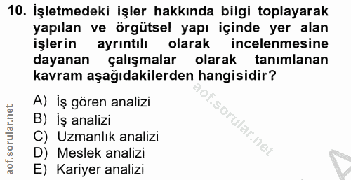 10. soru: İşletmedeki işler hakkında bilgi toplayarak yapılan ve örgütsel yapı içinde yer alan işlerin ayrıntılı olarak incelen…