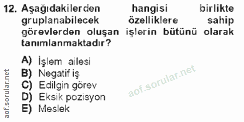12. soru: Aşağıdakilerden hangisi birlikte gruplanabilecek özelliklere sahip görevlerden oluşan işlerin bütünü olarak tanımlanm…