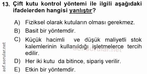 13. soru: Çift kutu kontrol yöntemi ile ilgili aşağıdaki ifadelerden hangisi yanlıştır? A) Fiziksel olarak kutuların olması ger…