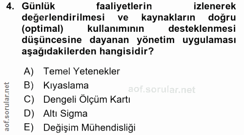 4. soru: Günlük faaliyetlerin izlenerek değerlendirilmesi ve kaynakların doğru (optimal) kullanımının desteklenmesi düşüncesin…