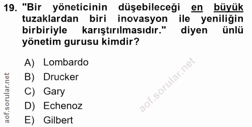 19. soru: "Bir yöneticinin düşebileceği en büyük tuzaklardan biri inovasyon ile yeniliğin birbiriyle karıştırılmasıdır." diyen…