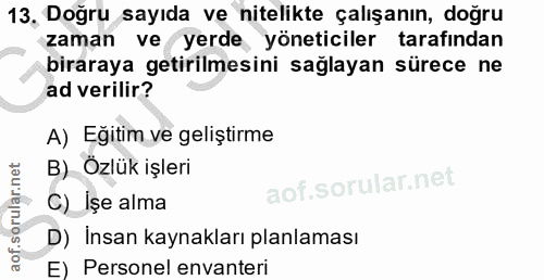 13. soru: 13, Doğru sayıda ve nitelikte çalışanın, doğru zaman ve yerde yöneticiler tarafından biraraya getirilmesini sağlayan…