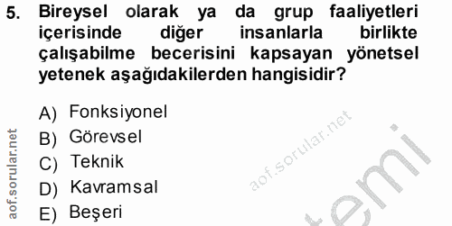 5. soru: Bireysel olarak ya da grup faaliyetleri içerisinde diğer insanlarla birlikte çalışabilme becerisini kapsayan yönetsel…