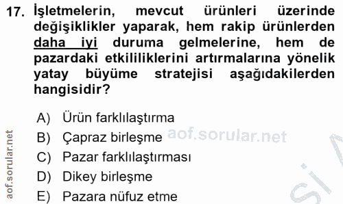 17. soru: İşletmelerin, mevcut ürünleri üzerinde değişiklikler yaparak, hem rakip ürünlerden daha iyi duruma gelmelerine, hem d…