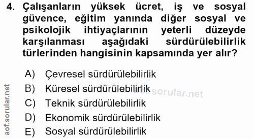 4. soru: Çalışanların yüksek ücret, iş ve sosyal güvence, eğitim yanında diğer sosyal ve psikolojik ihtiyaçlarının yeterli düz…