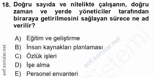 18. soru: Doğru sayıda ve nitelikte çalışanın, doğru zaman ve yerde yöneticiler tarafından biraraya getirilmesini sağlayan süre…