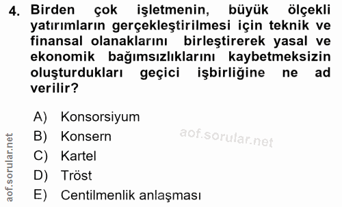 4. soru: Birden çok işletmenin, büyük ölçekli yatırımların gerçekleştirilmesi için teknik ve finansal olanaklarını birleştirer…