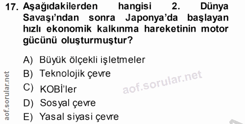 17. soru: Aşağıdakilerden hangisi 2. Dünya Savaşı'ndan sonra Japonya'da başlayan hızlı ekonomik kalkınma hareketinin motor gücü…