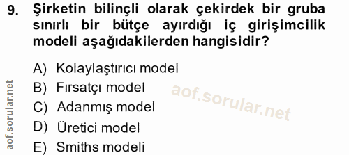 9. soru: Şirketin bilinçli olarak çekirdek bir gruba sınırlı bir bütçe ayırdığı iç girişimcilik modeli aşağıdakilerden hangisi…