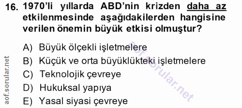 16. soru: 1970'li yıllarda ABD'nin krizden daha az etkilenmesinde aşağıdakilerden hangisine verilen önemin büyük etkisi olmuştu…