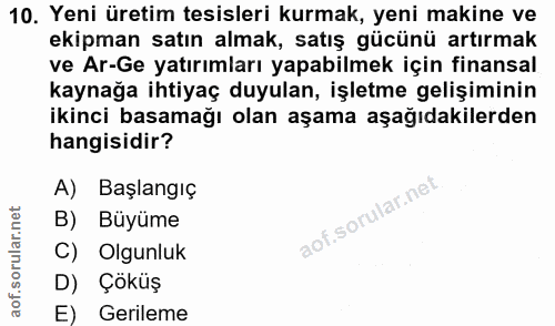 10. soru: Yeni üretim tesisleri kurmak, yeni makine ve ekipman satın almak, satış gücünü artırmak ve Ar-Ge yatırımları yapabilm…