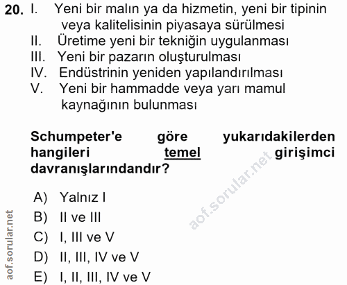 20. soru: I. Yeni bir malın ya da hizmetin, yeni bir tipinin veya kalitelisinin piyasaya sürülmesi II. Üretime yeni bir tekniği…