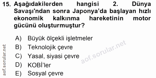 15. soru: Aşağıdakilerden hangisi Dünya Savaşı'ndan sonra Japonya'da başlayan hızlı ekonomik kalkınma hareketinin motor gücünü…