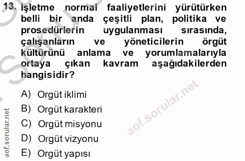 13. soru: Işletme normal faaliyetlerini yürütürken belli bir anda çeşitli plan, politika ve prosedürlerin uygulanması sirasinda…