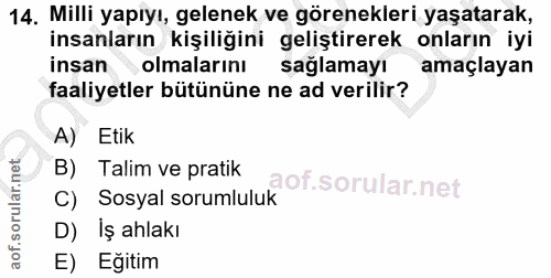 14. soru: Milli yapıyı, gelenek ve görenekleri yaşatarak, insanların kişiliğini geliştirerek onların iyi insan olmalarını sağla…