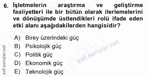 6. soru: İşletmelerin araştırma ve geliştirme faaliyetleri ile bir bütün olarak ilerlemelerini ve dönüşümde üstlendikleri rolü…