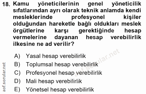 18. soru: Kamu yöneticilerinin genel yöneticilik sıfatlarından ayrı olarak teknik anlamda kendi mesleklerinde profesyonel kişil…