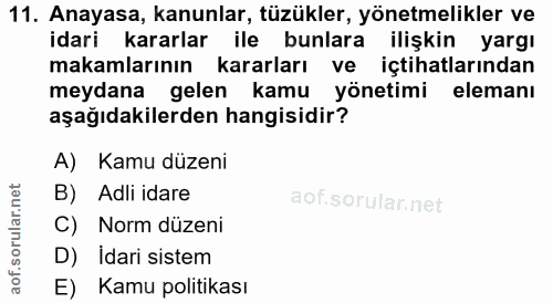 11. soru: Anayasa, kanunlar, tüzükler, yönetmelikler ve idari kararlar ile bunlara ilişkin yargı makamlarının kararları ve içti…
