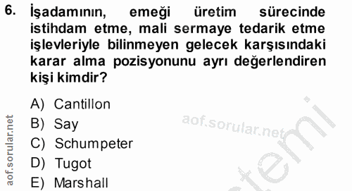 6. soru: Işadamının, emeği üretim sürecinde istihdam etme, mali sermaye tedarik etme işlevleriyle bilinmeyen gelecek karşısınd…