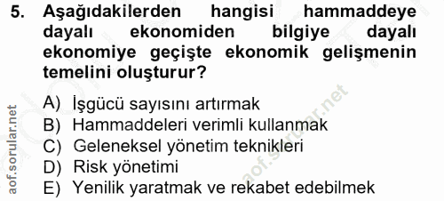 5. soru: Aşağıdakilerden hangisi hammaddeye dayalı ekonomiden bilgiye dayalı ekonomiye geçişte ekonomik gelişmenin temelini ol…