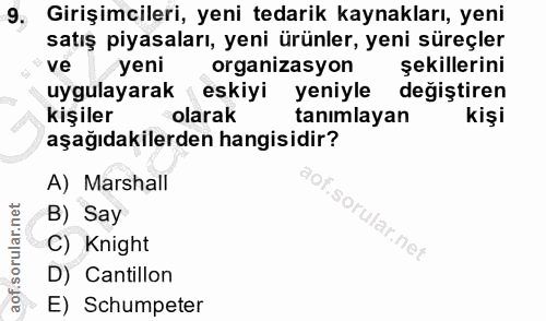 9. soru: Girişimcileri, yeni tedarik kaynakları, yeni satış piyasaları, yeni ürünler, yeni süreçler ve yeni organizasyon şekil…