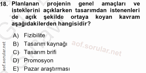 18. soru: Planlanan projenin genel amaçları ve isteklerini açıklarken tasarımdan istenenleri de açık şekilde ortaya koyan kavra…