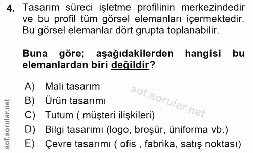 4. soru: Tasarım süreci işletme profilinin merkezindedir ve bu profil tüm görsel elemanları içermektedir. Bu görsel elemanlar…
