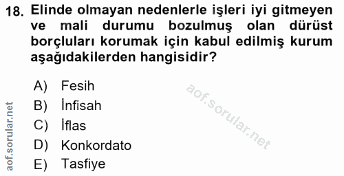 18. soru: Elinde olmayan nedenlerle işleri iyi gitmeyen ve mali durumu bozulmuş olan dürüst borçluları korumak için kabul edilm…