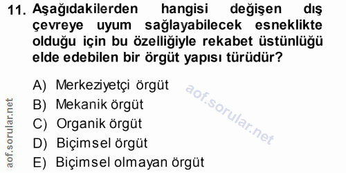 11. soru: Aşağıdakilerden hangisi değişen dış çevreye uyum sağlayabilecek esneklikte olduğu için bu özelliğiyle rekabet üstünlü…
