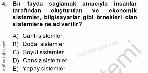4. soru: Bir fayda sağlamak amacıyla insanlar tarafından oluşturulan ve ekonomik sistemler, bilgisayarlar gibi örnekleri olan…