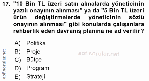 17. soru: "10 Bin TL üzeri satın almalarda yöneticinin yazılı onayının alınması" ya da "5 Bin TL üzeri ürün değiştirmelerde yön…