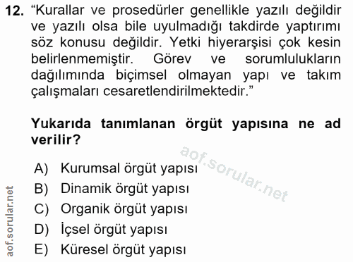 12. soru: "Kurallar ve prosedürler genellikle yazılı değildir ve yazılı olsa bile uyulmadığı takdirde yaptırımı söz konusu deği…