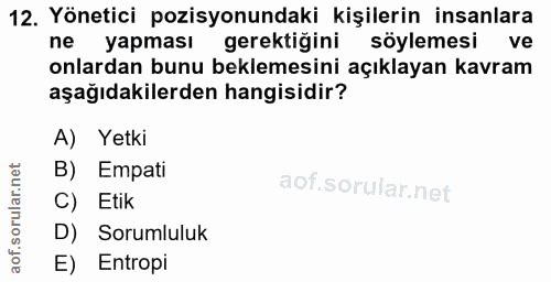 12. soru: Yönetici pozisyonundaki kişilerin insanlara ne yapması gerektiğini söylemesi ve onlardan bunu beklemesini açıklayan k…