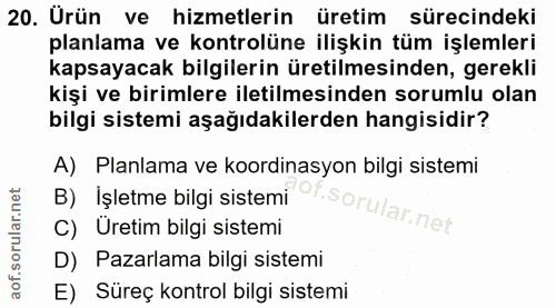 20. soru: Urün ve hizmetlerin üretim sürecindeki planlama ve kontrolüne ilişkin tüm işlemleri kapsayacak bilgilerin üretilmesin…