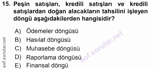 15. soru: Peşin satışları, kredili satışları ve kredili satışlardan doğan alacakların tahsilini işleyen döngü aşağıdakilerden h…