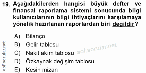 19. soru: Aşağıdakilerden hangisi büyük defter ve finansal raporlama sistemi sonucunda bilgi kullanıcılarının bilgi ihtiyaçları…