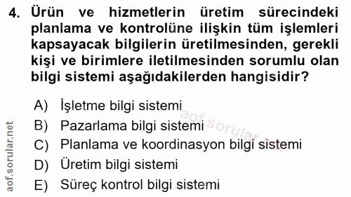 4. soru: Urün ve hizmetlerin üretim sürecindeki planiama ve kontrolüne ilişkin tüm işlemleri kapsayacak bilgilerin üretilmesin…