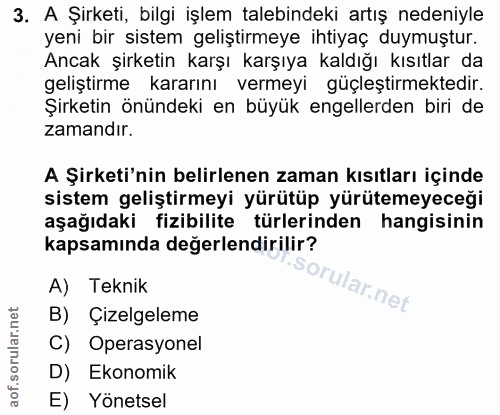 3. soru: A Şirketi, bilgi işlem talebindeki artış nedeniyle yeni bir sistem geliştirmeye ihtiyaç duymuştur. Ancak şirketin kar…