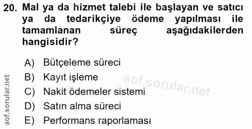 20. soru: Mal ya da hizmet talebi ile başlayan ve satıcı ya da tedarikçiye ödeme yapılması ile tamamlanan süreç aşağıdakilerden…