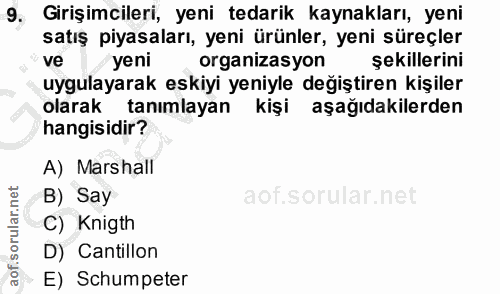 9. soru: Girişimcileri, yeni tedarik kaynakları, yeni satış piyasaları, yeni ürünler, yeni süreçler ve yeni organizasyon şekil…