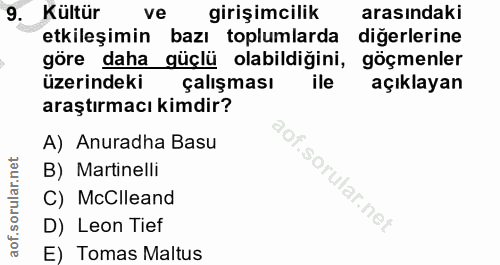 9. soru: Kültür ve girişimcilik arasındaki etkileşimin bazı toplumlarda diğerlerine göre daha güçlü olabildiğini, göçmenler üz…
