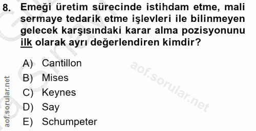 8. soru: Emeği üretim sürecinde istihdam etme, mali sermaye tedarik etme işlevleri ile bilinmeyen gelecek karşısındaki karar a…