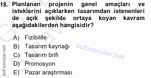 18. soru: Planlanan projenin genel amaçları ve isteklerini açıklarken tasarımdan istenenleri de açık şekilde ortaya koyan kavra…